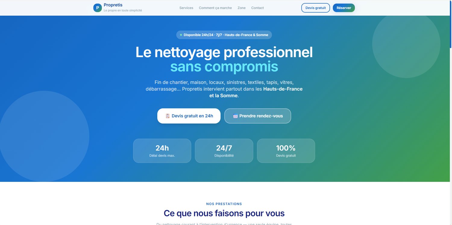 Site web Propretis réalisé par NovaAitM